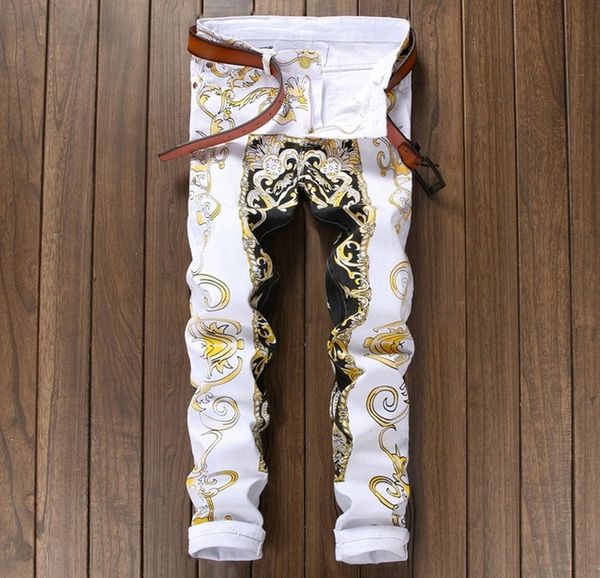 men's jeans european american style pants straight casual trousers painted yellow print skinny slim mens nightclub, Blue 
men's jeans european american style pants straight casual trousers painted yellow print skinny slim mens nightclub, Blue