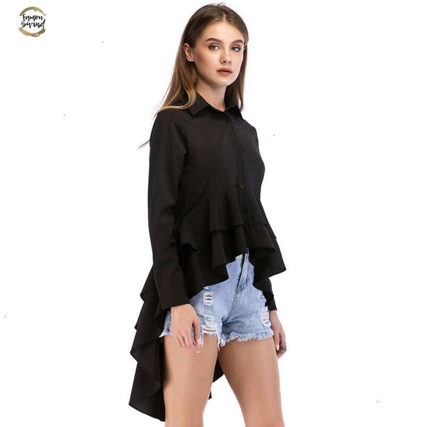 black cascading ruffle shirt women 2019 spring autumn new fashion lapel female long sleeve casual high low blouse, White
black cascading ruffle shirt women 2019 spring autumn new fashion lapel female long sleeve casual high low blouse, White