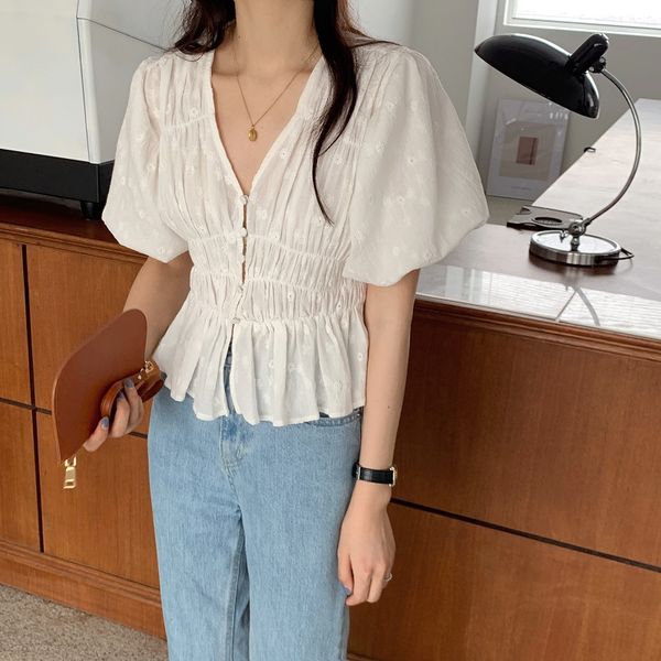 women blouses 2020 new summer korean style shirt women sweet embroidery floral shirt v neck puff sleeve blusas short, White
women blouses 2020 new summer korean style shirt women sweet embroidery floral shirt v neck puff sleeve blusas short, White