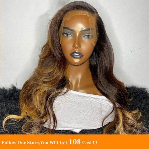 360 lace frontal long honey blonde human hair wig for women tranparent lace wig glueless ombre body wave highlight colored hair, Black;brown
360 lace frontal long honey blonde human hair wig for women tranparent lace wig glueless ombre body wave highlight colored hair, Black;brown