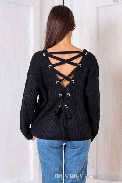 2019 new spring autumn backless lace up sweater fashion knitted sweater long sleeve pulloves mix colors, White;black
2019 new spring autumn backless lace up sweater fashion knitted sweater long sleeve pulloves mix colors, White;black