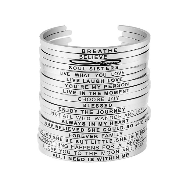silver inspirational cuff bangle for girls female 316l stainless steel engraved 74 positive styles mantra bracelet jewelry, Black
silver inspirational cuff bangle for girls female 316l stainless steel engraved 74 positive styles mantra bracelet jewelry, Black