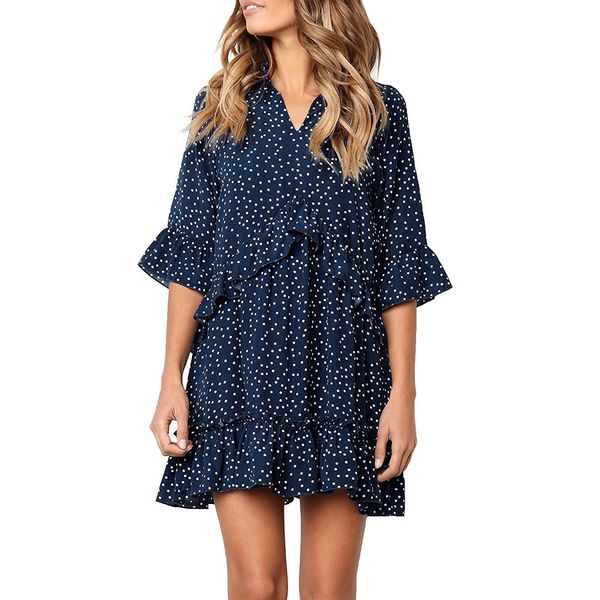 2019 new fashion summer dress women's dresses v-neck flare sleeve cross ruffles polka dot print swing casual mini dress vestidos, Black;gray
2019 new fashion summer dress women's dresses v-neck flare sleeve cross ruffles polka dot print swing casual mini dress vestidos, Black;gray