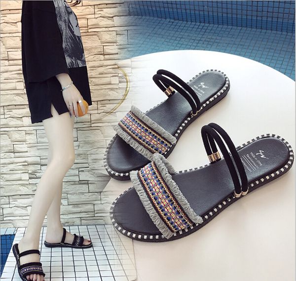roman sandals female beach sandals tassels two women's summer flat bottom versatile slippers comfortable seaside holiday sandals and sl, Black
roman sandals female beach sandals tassels two women's summer flat bottom versatile slippers comfortable seaside holiday sandals and sl, Black