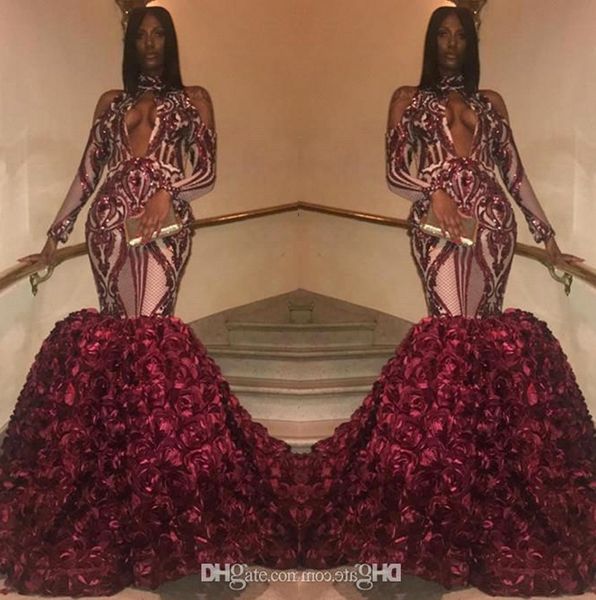 2019 burgundy long sleeves sequins mermaid prom dresses sparkling high neck key hole 3d floral vestidos de festa party evening gowns bc1394, Black
2019 burgundy long sleeves sequins mermaid prom dresses sparkling high neck key hole 3d floral vestidos de festa party evening gowns bc1394, Black