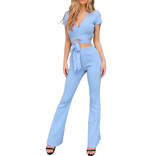 wrap soft casual long pants v neck pullover crop spring slim fit women suit thin solid short sleeve, White
wrap soft casual long pants v neck pullover crop spring slim fit women suit thin solid short sleeve, White