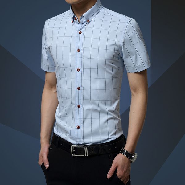men shirt men's shorts sleeve slim fit checkered dress shirt 2020 summer camisa social masculina chemise homme, White;black
men shirt men's shorts sleeve slim fit checkered dress shirt 2020 summer camisa social masculina chemise homme, White;black