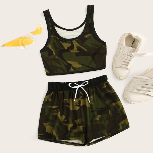 2pcs fashion women polyester suit camo print tank vest+drawstring waist shorts set camouflage stylish and fashion design #4, White
2pcs fashion women polyester suit camo print tank vest+drawstring waist shorts set camouflage stylish and fashion design #4, White
