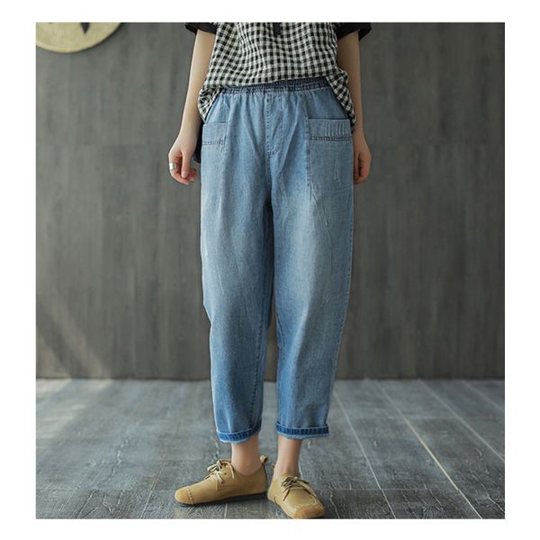 2020 new denim harem pants cotton retro loose elastic waist blue literary female pants jeans woman plus size distressed jeans
2020 new denim harem pants cotton retro loose elastic waist blue literary female pants jeans woman plus size distressed jeans