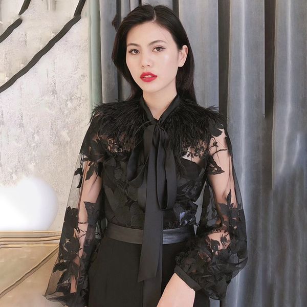 designer women blouse patchwork feathers womens shirts blouse lace up lantern sleeve perspective print pullover female autumn, White
designer women blouse patchwork feathers womens shirts blouse lace up lantern sleeve perspective print pullover female autumn, White