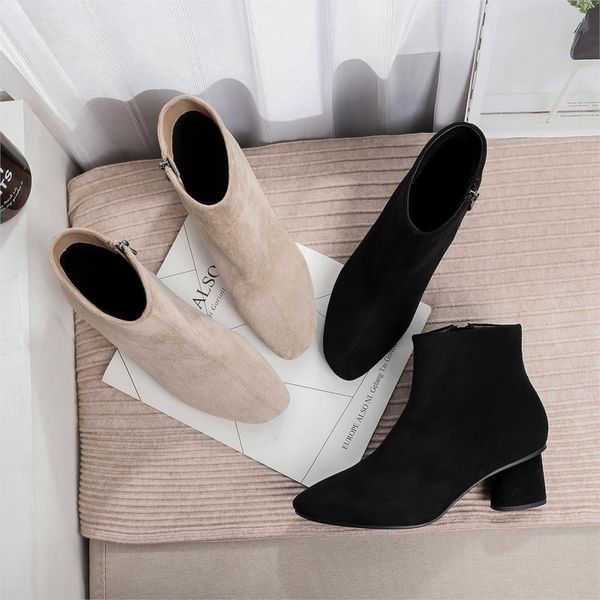 2019 winter boots women round heels square toe zipper solid fashion ankle boot 5cm flock slip on ladies shoes black beige pumps
2019 winter boots women round heels square toe zipper solid fashion ankle boot 5cm flock slip on ladies shoes black beige pumps