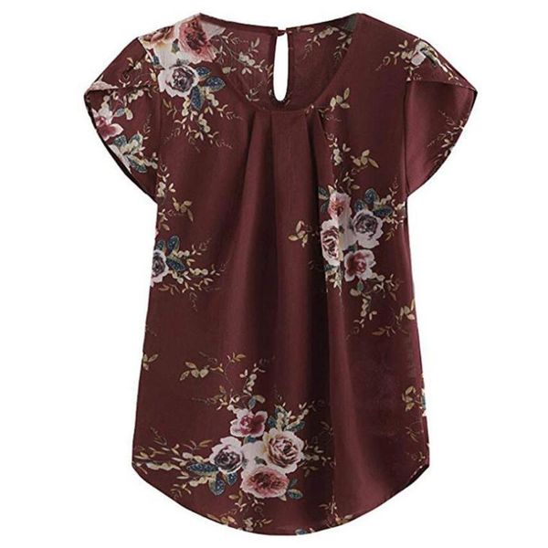 summer sleeveless chiffon shirt fashion women casual floral print o-neck short sleeves shirt blouse loose female blouse, White 
summer sleeveless chiffon shirt fashion women casual floral print o-neck short sleeves shirt blouse loose female blouse, White