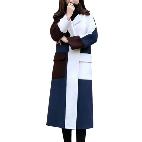 new autumn winter stitch contrast color woolen jacket large size women long wool coats women's casual overcome f471, Black
new autumn winter stitch contrast color woolen jacket large size women long wool coats women's casual overcome f471, Black