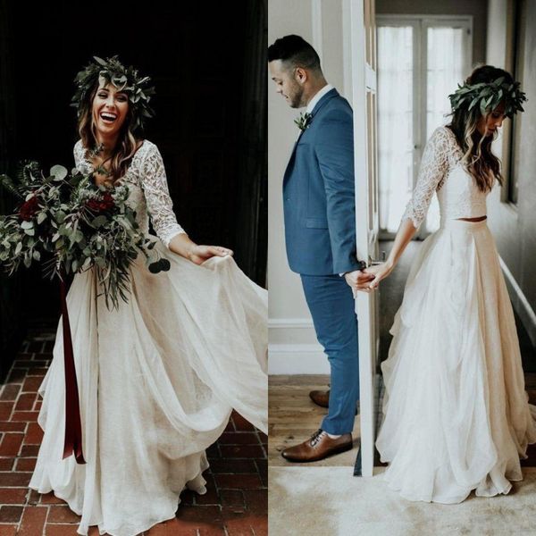 bohemian a line wedding dresses v neck 1/2 sleeve lace beach boho garden country bridal gowns 2 pieces robe de mariee, White
bohemian a line wedding dresses v neck 1/2 sleeve lace beach boho garden country bridal gowns 2 pieces robe de mariee, White