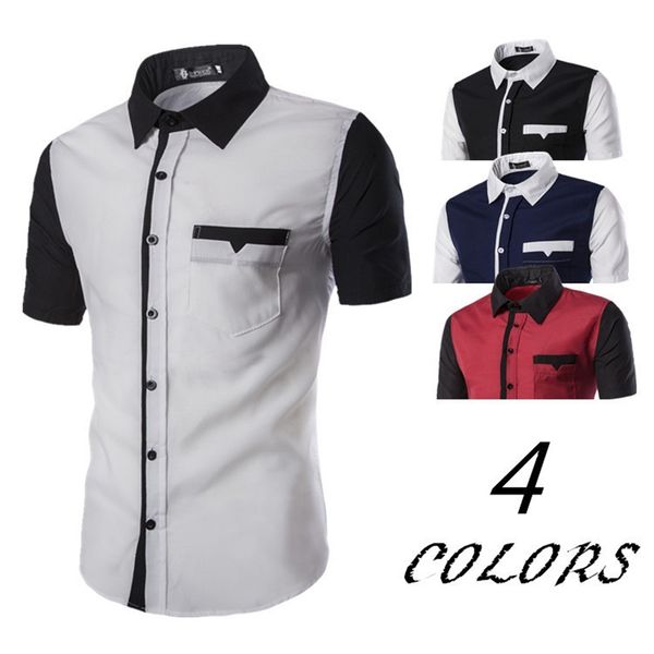 

zogaa 2019 summer short sleeve shirt men casual fashion stitching color shirt men 4 color plus size s-xxl street wear, White;black