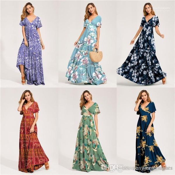 short floral print beach holidday designer style female clothing v neck womens summer maxi dresses, Black;gray
short floral print beach holidday designer style female clothing v neck womens summer maxi dresses, Black;gray