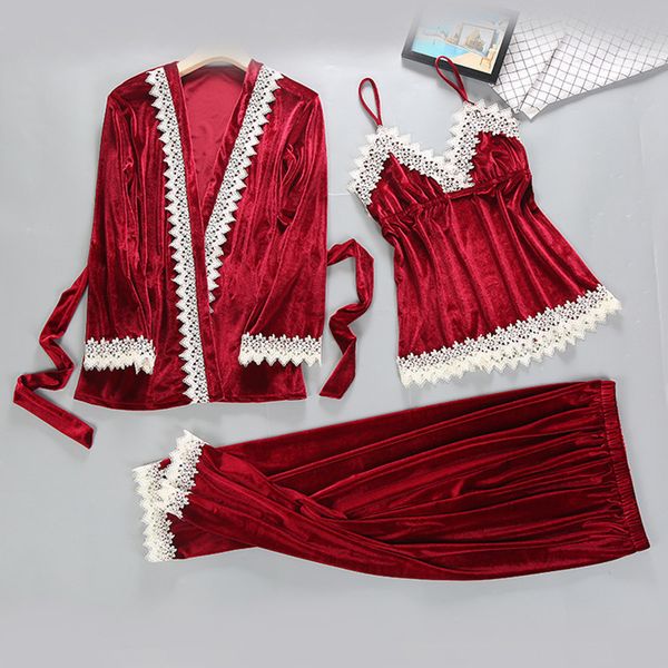brand 3pcs/set pijama set winter women lace cardigan slim camisole pants unicorn pajama sets pyjama femme sleeping, Black;red 
brand 3pcs/set pijama set winter women lace cardigan slim camisole pants unicorn pajama sets pyjama femme sleeping, Black;red