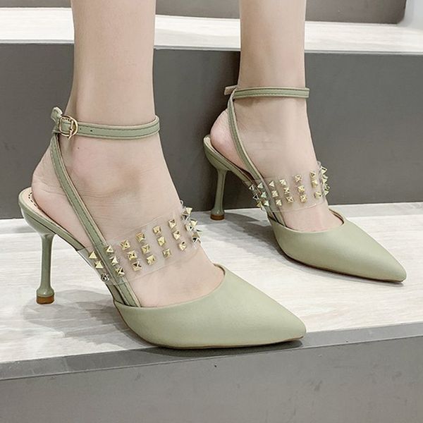 metal rivets clear band pointed toe slingback pu pumps women party buckle band sandals studs stiletto high heels shoes woman2020, Black
metal rivets clear band pointed toe slingback pu pumps women party buckle band sandals studs stiletto high heels shoes woman2020, Black