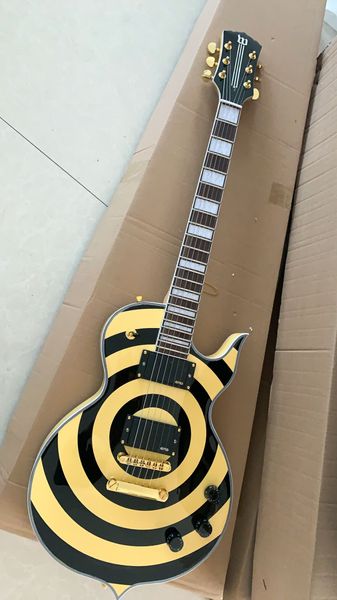 custom zakk wylde audio odin grail gangrene yellow cream black bullseye electric guitar large block inlay, gold hardware, copy emg pickups
custom zakk wylde audio odin grail gangrene yellow cream black bullseye electric guitar large block inlay, gold hardware, copy emg pickups