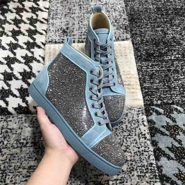 luxuious brand shoes men's high red bottom sneakers high sky blue suede rhinstone strass orlato red soles flat original, Black
luxuious brand shoes men's high red bottom sneakers high sky blue suede rhinstone strass orlato red soles flat original, Black