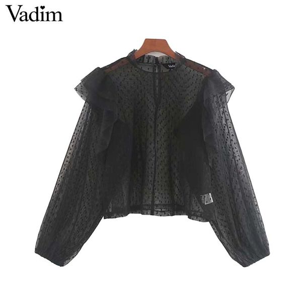 vadim women ruffles black short style blouse long sleeve transparet female casual shirts summer oversized blusas lb302, White
vadim women ruffles black short style blouse long sleeve transparet female casual shirts summer oversized blusas lb302, White