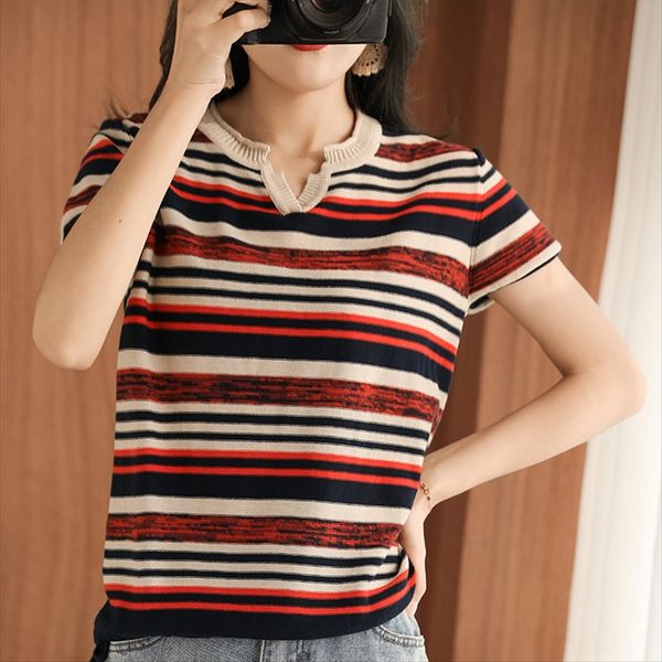 summer 2020 large size women's cotton colorful stripes cotton linen casual versatile half-sleeve knitted shirt loose short-sleeved t-sh, White
summer 2020 large size women's cotton colorful stripes cotton linen casual versatile half-sleeve knitted shirt loose short-sleeved t-sh, White