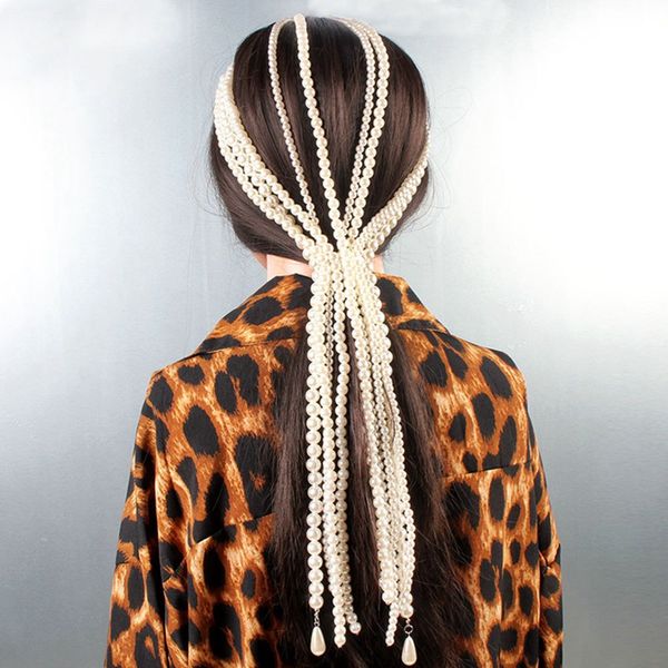 wedding hair accessories bridal bridesmaid hair accessories simulated pearl long tassel headpiece pin jewelry, Golden;white