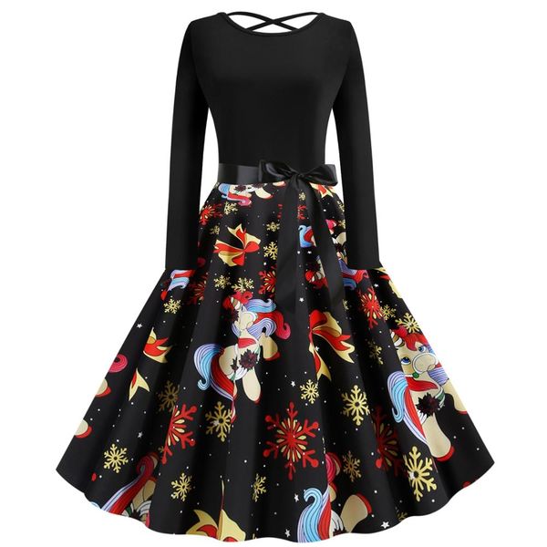 women long sleeve 3d printed cute snowflake unicorn retro dress round collar splicing dress christmas party costume, Silver
women long sleeve 3d printed cute snowflake unicorn retro dress round collar splicing dress christmas party costume, Silver