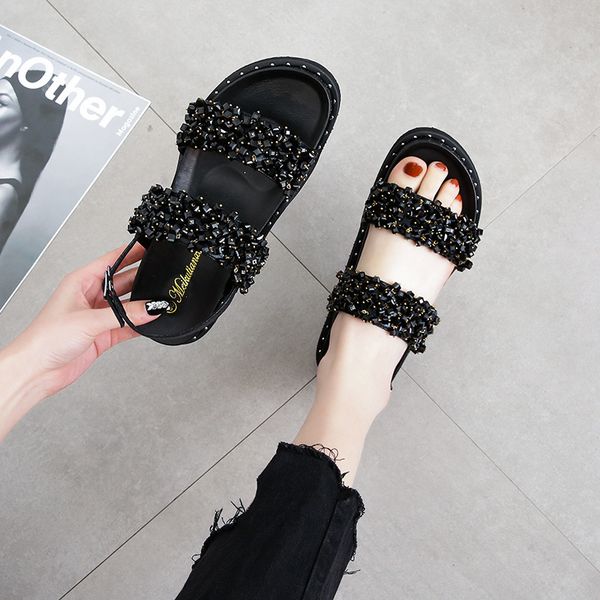 women summer sandals flats shoes woman pu leather plus size open toe shiny beads crystal sandalias mujer sapato feminino d766, Black
women summer sandals flats shoes woman pu leather plus size open toe shiny beads crystal sandalias mujer sapato feminino d766, Black