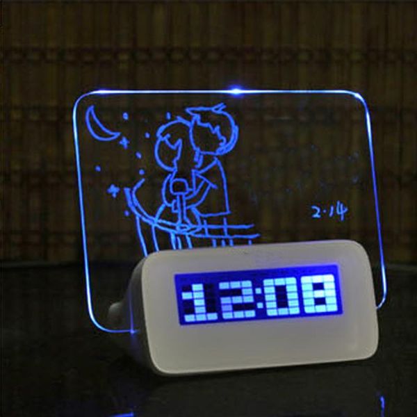 

digital alarm clock led despertador fluorescent with message board usb 4 port hub desk table clock with calendar blue