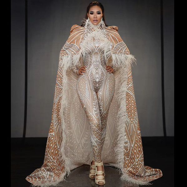 female singer stage wear 3d printing stretch leotard jumpsuit long feather cloak outfit birthday dancer models catwalk costume, Black;red
female singer stage wear 3d printing stretch leotard jumpsuit long feather cloak outfit birthday dancer models catwalk costume, Black;red
