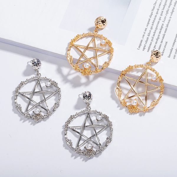 simple hollow pentagram star pearl dangle earrings for women korea style round hoop earrings statement party jewelry, Silver
simple hollow pentagram star pearl dangle earrings for women korea style round hoop earrings statement party jewelry, Silver