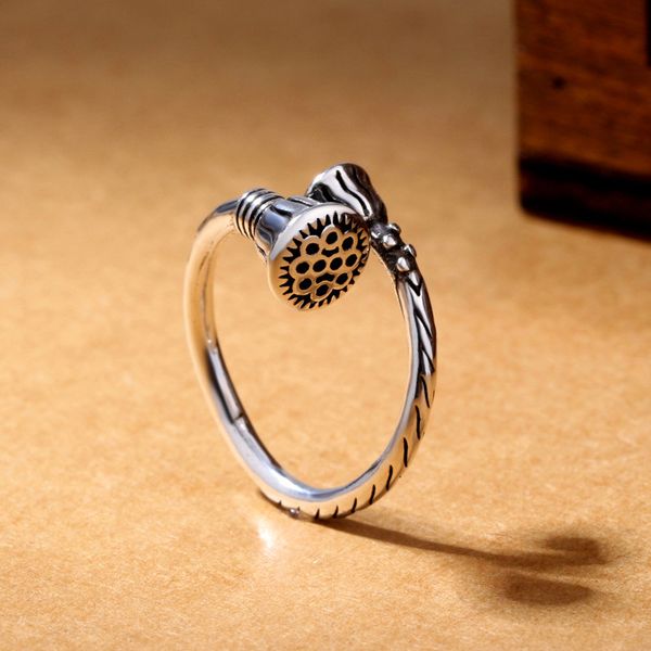 925 sterling silver lotus flower ring temperament open fing for women thailand handmade silver jewelry accessories, Golden;silver
925 sterling silver lotus flower ring temperament open fing for women thailand handmade silver jewelry accessories, Golden;silver