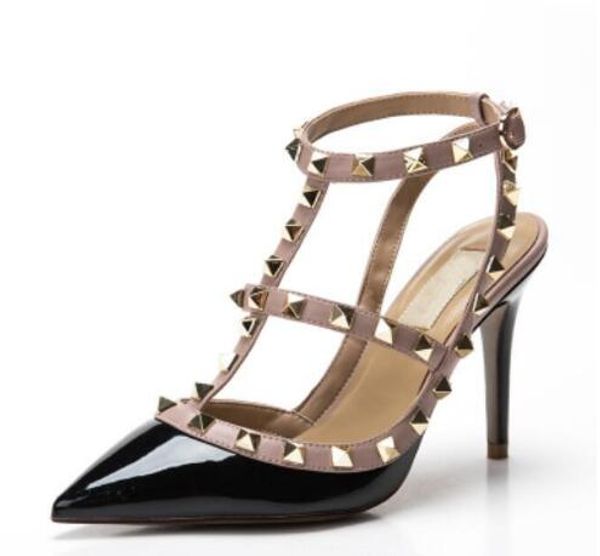 new fashio women high heels sandals wedding shoes patent leather rivets sandals women studded strappy dress shoes v high heel shoes +box #23, Black
new fashio women high heels sandals wedding shoes patent leather rivets sandals women studded strappy dress shoes v high heel shoes +box #23, Black