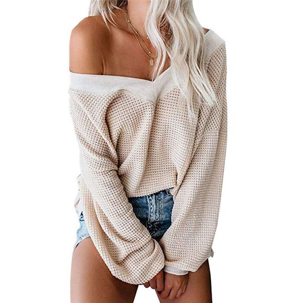 off shoulder v-neck sweater women ladies long sleeve pullover coat loose slim fit jumper sweaters and pullovers sueter, White;black
off shoulder v-neck sweater women ladies long sleeve pullover coat loose slim fit jumper sweaters and pullovers sueter, White;black