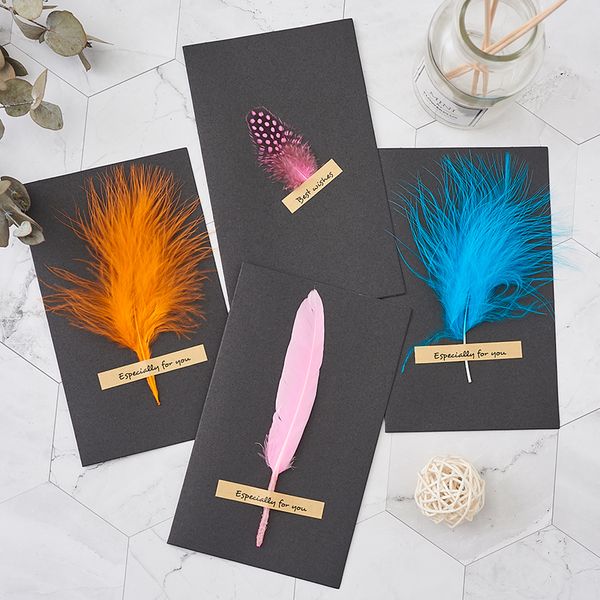 5pcs/set creative feather greeting card with envelope refill pen set high-grade folding black card paper sticker children gift
5pcs/set creative feather greeting card with envelope refill pen set high-grade folding black card paper sticker children gift