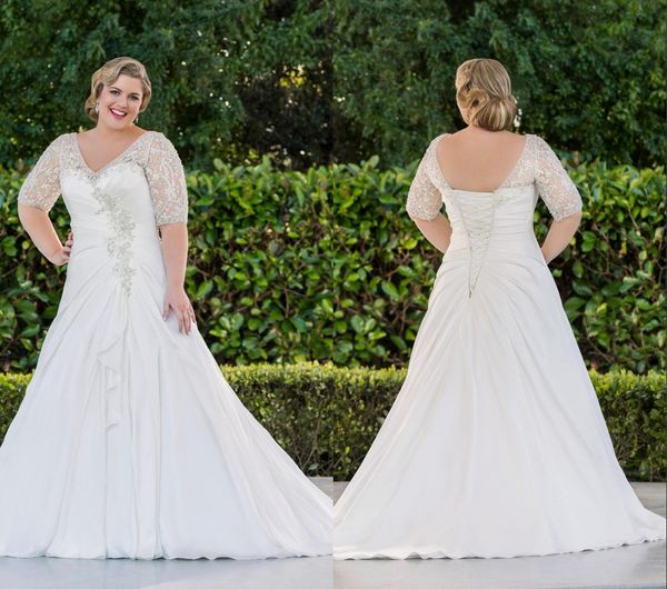 selling new v neck a line wedding dresses with half sleeves long princess chiffon bridal gowns plus size crystal handmade top, White
selling new v neck a line wedding dresses with half sleeves long princess chiffon bridal gowns plus size crystal handmade top, White