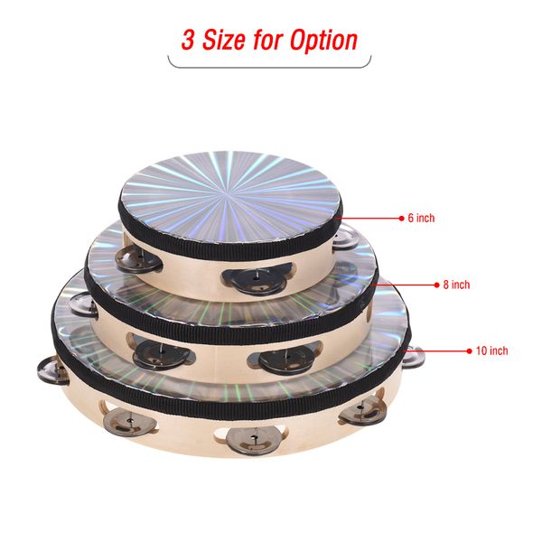 6 inch wooden radiant tambourine handbell hand drum with single row jingles reflective drum head percussion instrument musical
6 inch wooden radiant tambourine handbell hand drum with single row jingles reflective drum head percussion instrument musical