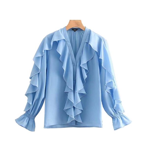 women sweet ruffled chiffon blouse v neck long sleeve cute female casual fashion blue shirt stylish blusas, White
women sweet ruffled chiffon blouse v neck long sleeve cute female casual fashion blue shirt stylish blusas, White