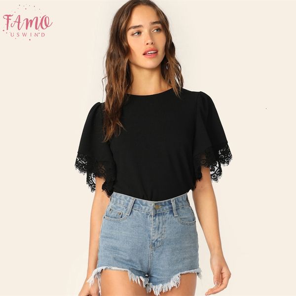 casual eyelash lace trim black blouse women 2019 summer flounce sleeve blouses ladies minimalist short sleeve top, White
casual eyelash lace trim black blouse women 2019 summer flounce sleeve blouses ladies minimalist short sleeve top, White