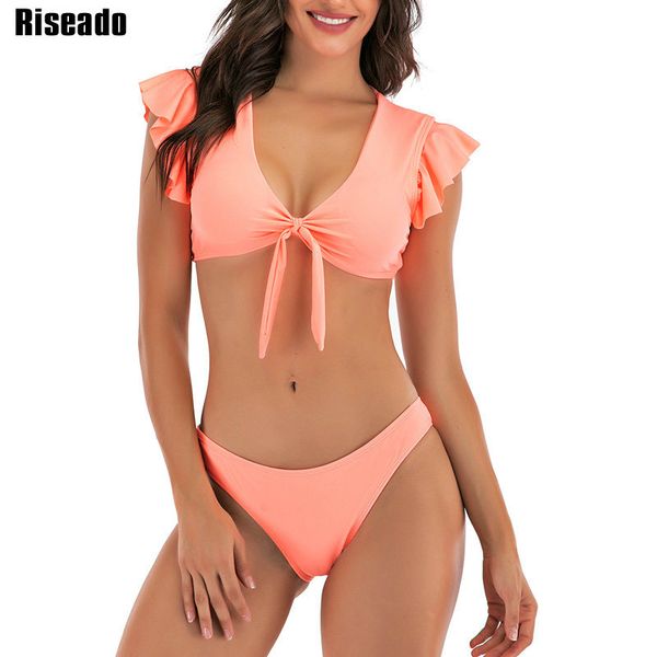 riseado new knotted bikinis swimwear women 2020 solid swimsuits ruffle biquini pink bathing suits summer beachwear, White;black
riseado new knotted bikinis swimwear women 2020 solid swimsuits ruffle biquini pink bathing suits summer beachwear, White;black
