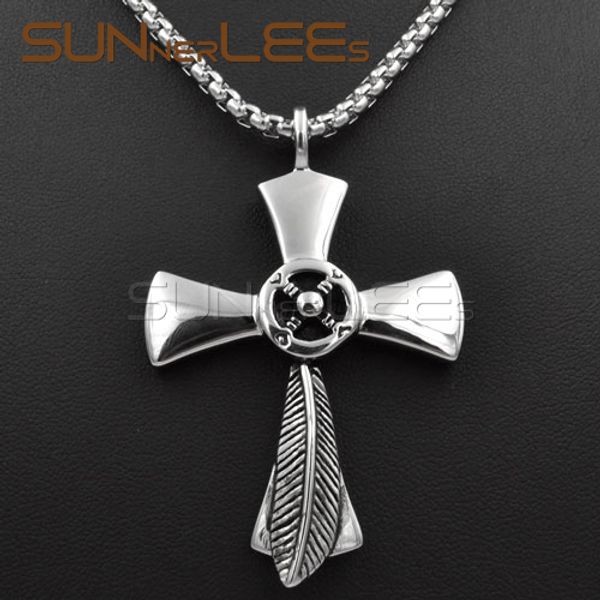 sunnerlees fashion jewelry stainless steel pendant necklace link chain punk jesus christs cross feather for mens womens sp20, Silver
sunnerlees fashion jewelry stainless steel pendant necklace link chain punk jesus christs cross feather for mens womens sp20, Silver
