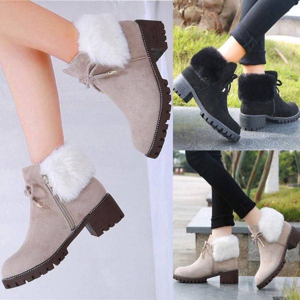 women bow tie ankle fretwork heels flock winter platforms zipper round toe boots, Black
women bow tie ankle fretwork heels flock winter platforms zipper round toe boots, Black