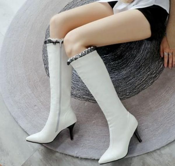 2018 women's boots in winter with new style high heel fine heel pointed end keep warm non-slip, Black
2018 women's boots in winter with new style high heel fine heel pointed end keep warm non-slip, Black