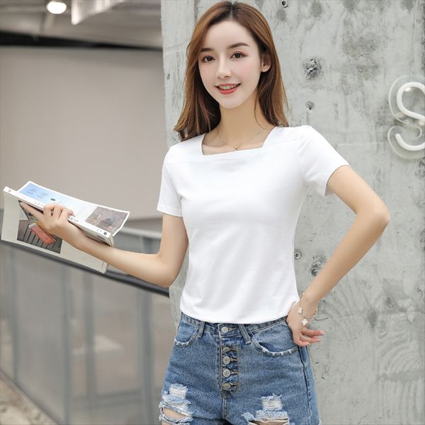 2020 slim pure color striped square collar short-sleeved female base 2020 slim pure color striped square collar short-sleeved t-shirt female, White
2020 slim pure color striped square collar short-sleeved female base 2020 slim pure color striped square collar short-sleeved t-shirt female, White