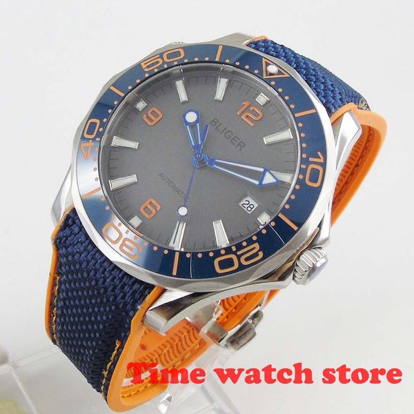 41mm bliger mechanical watch men waterproof grey dial rubber orange bracelet ceramic bezel luminous sapphire japan auto 315, Slivery;brown
41mm bliger mechanical watch men waterproof grey dial rubber orange bracelet ceramic bezel luminous sapphire japan auto 315, Slivery;brown