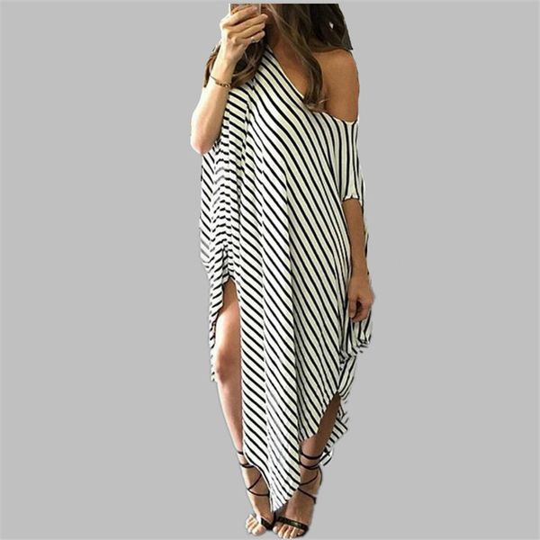 women striped printed dress casual loose female irregular dress fashion ladies dress, Black;gray 
women striped printed dress casual loose female irregular dress fashion ladies dress, Black;gray