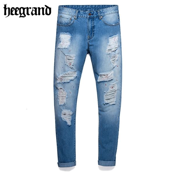 hee grand 2017 new spring man's classic destroyed jeans male distressed denim pants with zippers mkn910, Blue
hee grand 2017 new spring man's classic destroyed jeans male distressed denim pants with zippers mkn910, Blue