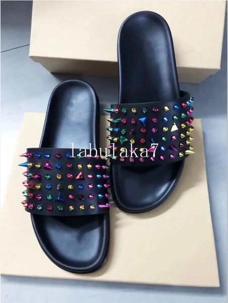 women rivet slippers luxury designer men beach slipper stud slippers non-slip leather casual spikes shoes flip flop 38-45, Black
women rivet slippers luxury designer men beach slipper stud slippers non-slip leather casual spikes shoes flip flop 38-45, Black