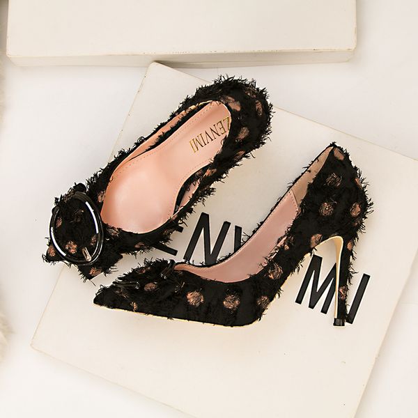 928832 korean version wool cloth shallow mouth pointed head high heels metal buckle bow knot single shoes sweet high heels female, Black
928832 korean version wool cloth shallow mouth pointed head high heels metal buckle bow knot single shoes sweet high heels female, Black